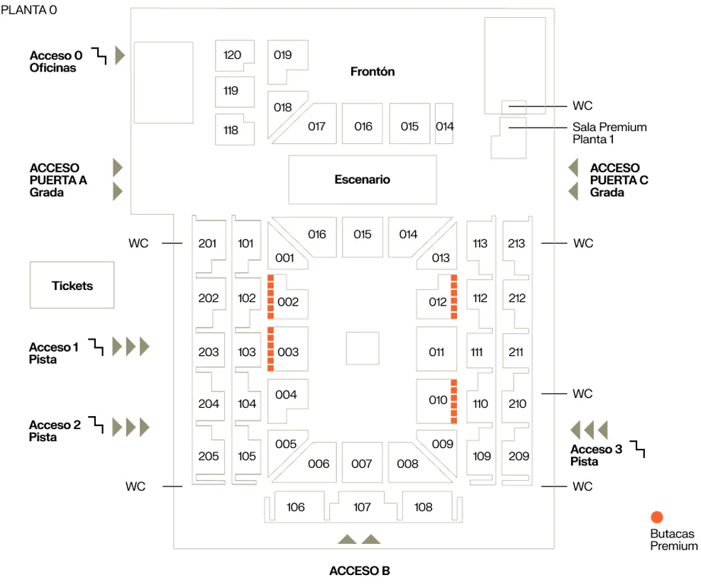 Plano de localización de las butacas premium
